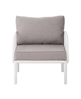 9-Piece Patio Set, Modern outdoor sectional with 2 tables, waterproof cushions, white & gray