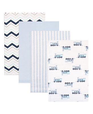 Luvable Friends Baby Boy Cotton Flannel Receiving Blankets, Train 4-Pack, One Size