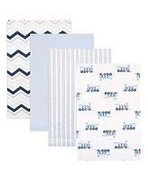 Luvable Friends Baby Boy Cotton Flannel Receiving Blankets, Train 4-Pack, One Size