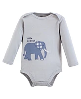 Touched by Nature Baby Boys Cotton Long-Sleeve Bodysuits, Blue Peanut, Preemie