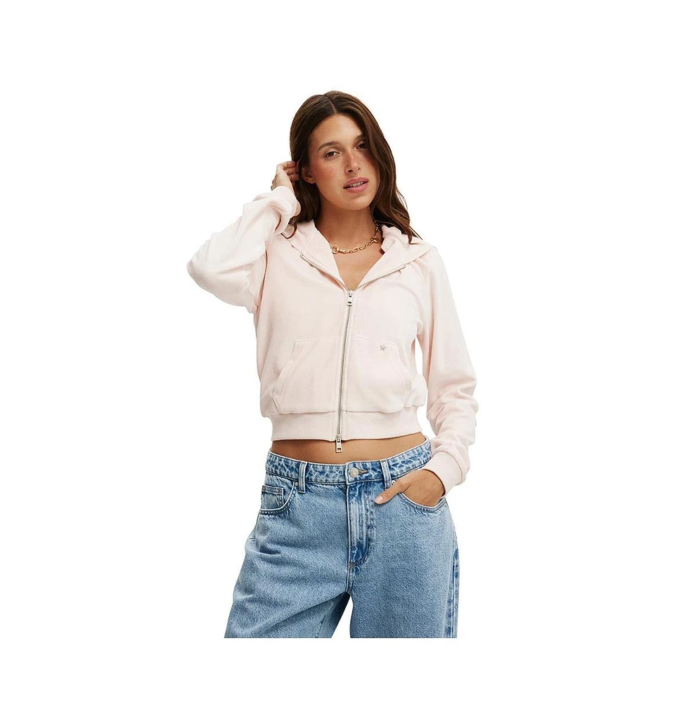 Cotton On Women's Velour Fitted Zip Through Hoodie