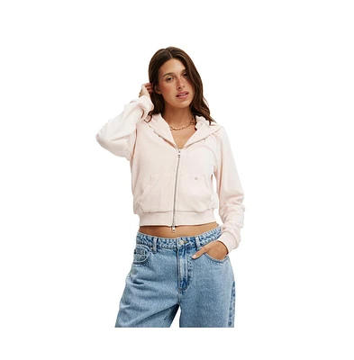 Cotton On Women's Velour Fitted Zip Through Hoodie