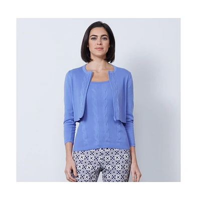 Etcetera Women's Blue Cropped Zipped Jersey Cardigan Sweater Santorini