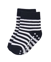 Touched by Nature Toddler Boys Cotton Socks with Non-Skid Gripper for Fall Resistance, Blue, 2-4