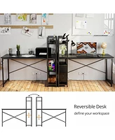 Computer Desk 55" with Power Outlet and Storage Shelves