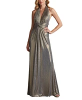 Tadashi Shoji Women's Mona Pleated Metallic Halter Gown