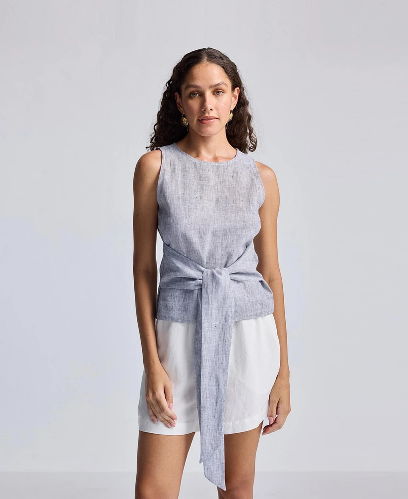 Reistor Women's Front-tie Top Linen Stripes