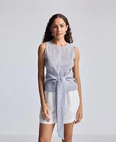 Reistor Women's Front-tie Top Linen Stripes