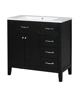 36" Bathroom Vanity with Sink Combo, Black Bathroom Cabinet with Drawers, Solid Frame and Mdf Board