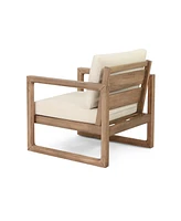 Acacia Patio Set, 4 Pieces, Cushions, Coffee Table, Brown/Beige