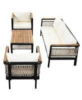 4-Piece Outdoor Sectional Sofa Set, Patio seating with cushions & coffee table, beige