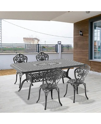 5-Piece Set Of All-Weather Cast Aluminum Dining Furniture Set With Black Frame