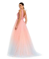 Mac Duggal Women's Ruffle Shoulder V Neck Ombre Tulle Ballgown