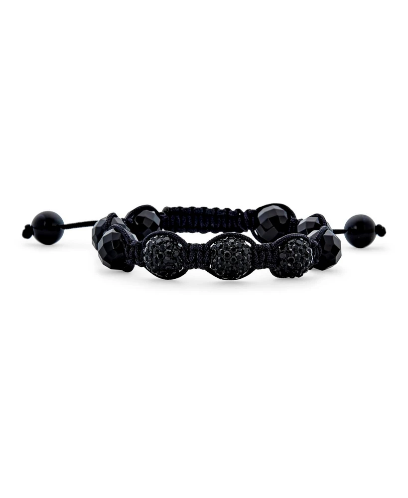 Bling Jewelry Black Pave Crystal Ball Bracelet Black Cord String Adjustable