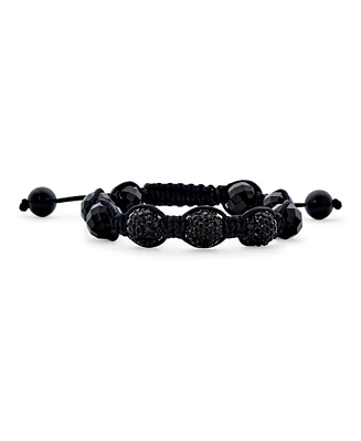 Bling Jewelry Black Pave Crystal Ball Bracelet Black Cord String Adjustable