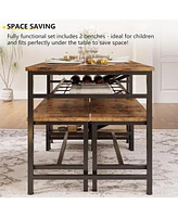 3-Piece Dining Table Set for 4, 47inch Kitchen Table with 2 Benches