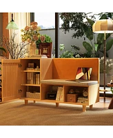 Wooden shoe cabinet with seat and backrest, versatile and beautiful rack with three cabinets