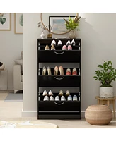 Wooden 3-door shoe cabinet, shutter door drawers