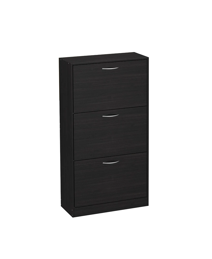 Wooden 3-door shoe cabinet, shutter door drawers