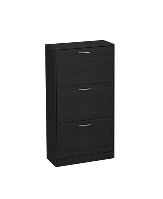 Wooden 3-door shoe cabinet, shutter door drawers