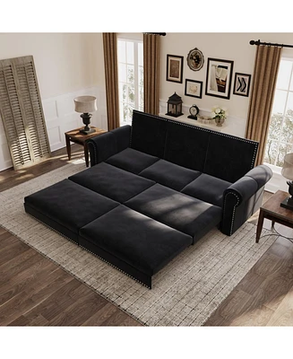 Chesterfield Convertible Sleeper, 3-in-1 Velvet Multi-Functional Sofa Bed - King Size