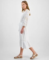 Style & Co Petite Cotton Embroidered Ladder-Trim Midi Dress, Exclusively at Macy's