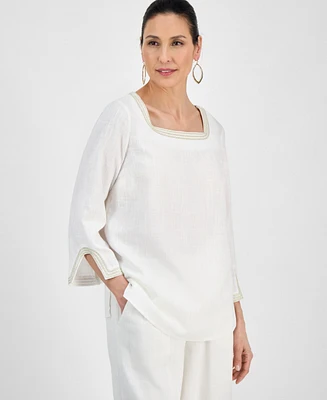Jm Collection Women's Square-Neck 3/4-Slit-Sleeve Blouse, Exclusively at Macy's