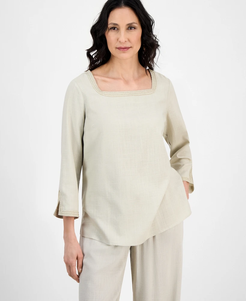 Jm Collection Women's Square-Neck 3/4-Slit-Sleeve Blouse, Exclusively at Macy's