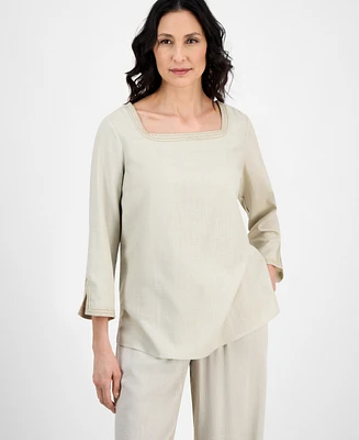 Jm Collection Women's Square-Neck 3/4-Slit-Sleeve Blouse, Exclusively at Macy's