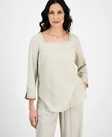 Jm Collection Women's Square-Neck 3/4-Slit-Sleeve Blouse, Exclusively at Macy's