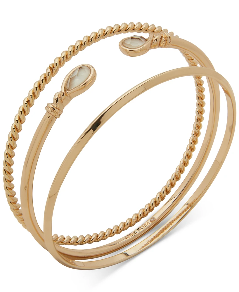 Anne Klein Gold-Tone 3-Pc. Set Bangle & Mother-of-Pearl Cuff Bracelets