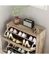 The 2-door wooden shoe cabinet and fashionable shutter door design, sturdy and durable, efficient and stored