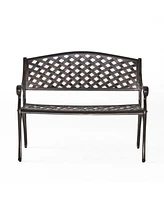 Antique Copper Finish Cast Aluminum 2-Person Outdoor Bench