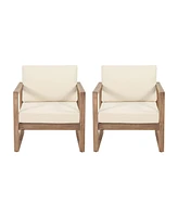 Outdoor Acacia Club Chairs (Set of 2), Brown Wash, Beige Cushions