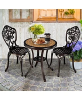 Gymax 3PCS Cast Aluminum Patio Bistro Set Outdoor Table & Chairs Furniture Set