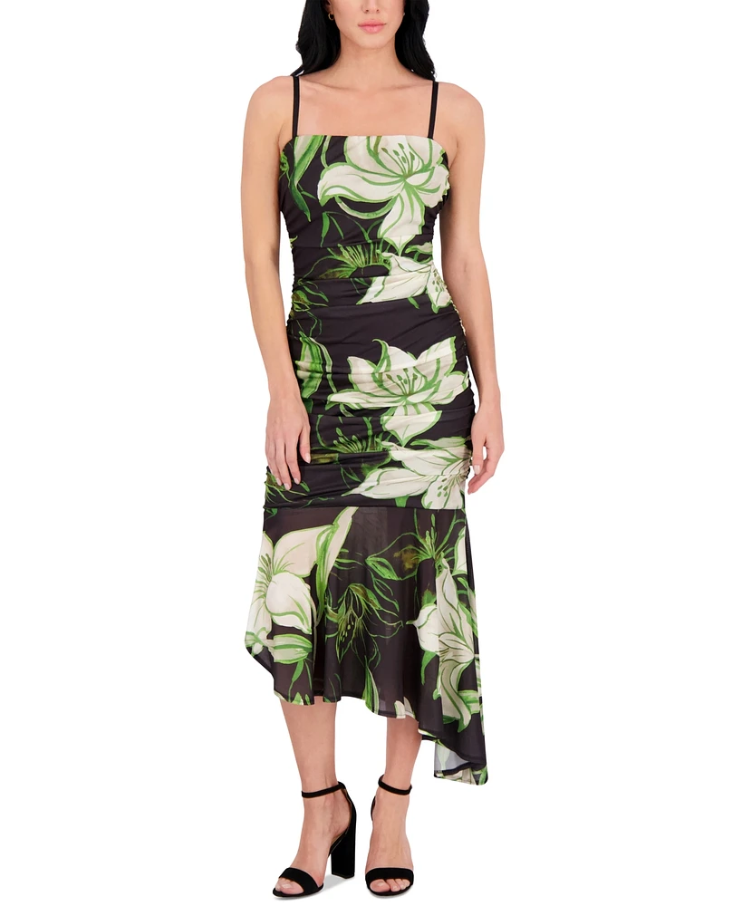 Siena Women's Printed Stretch-Mesh Asymmetric Midi Dress