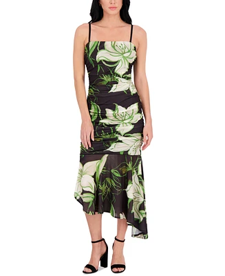 Siena Women's Printed Stretch-Mesh Asymmetric Midi Dress