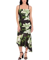 Siena Women's Printed Stretch-Mesh Asymmetric Midi Dress
