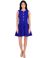 kensie Women's Floral-Button Fit & Flare Mini Dress