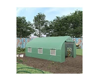 Greenhouse with Green Pe Cover and Heavy-Duty Steel Frame