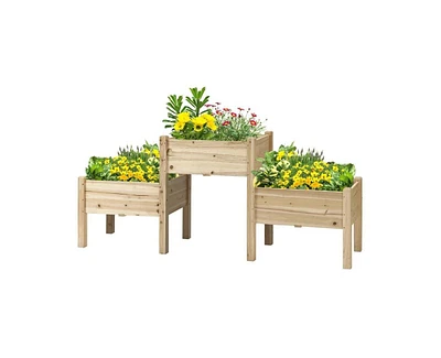 Set of 3 Wooden Elevated Planter Raised Garden Beds for Outdoor Gardening
