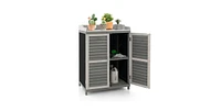 Solid Wood Patio Storage Cabinet Garden Potting Bench Table with Metal Top