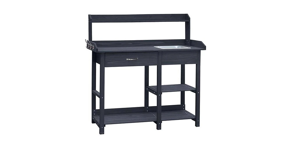 Wood Outdoor Garden Potting Bench Storage Shelf with Removeable Sink
