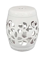Knotted Quatrefoil Ceramic Garden Stool Side Table - Indoor or Outdoor - 18-Inch H - White Glazed Finish