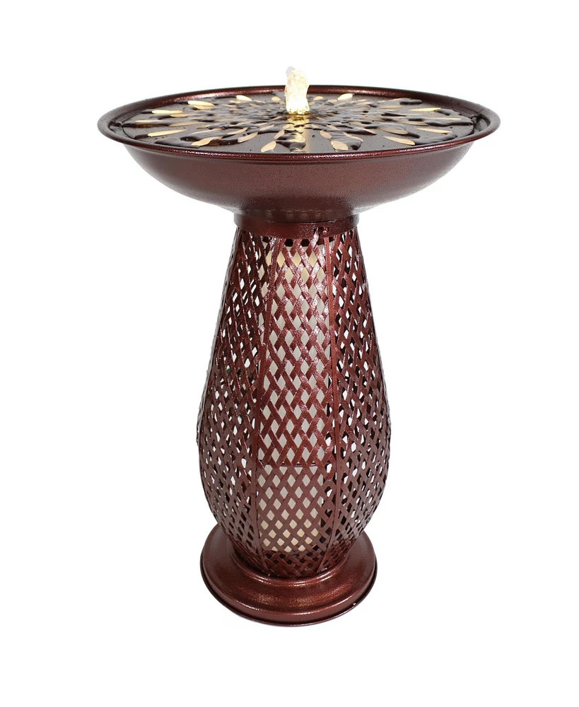 Outdoor Bird Bath Water Fountain with Metal Crosshatch Design - 28.5-Inch - Includes Led Lights