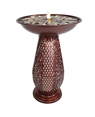 Outdoor Bird Bath Water Fountain with Metal Crosshatch Design - 28.5-Inch - Includes Led Lights