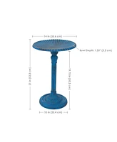 Art Deco Sunburst Metal Bird Bath with Uv-Resistant Finish - Cast Aluminum - Blue Patina - 14-Inch