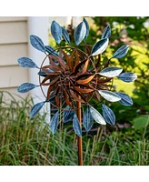 Whirling Petals Metal Garden Wind Spinner - Spinner Outdoor Decor with 4-Point Step-In Stake - Dual-Wind Motion - 48" H