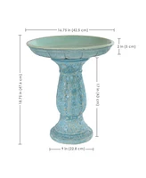 Avignon Outdoor Ceramic Bird Bath - 18.75" H - Uv- and Frost-Resistant - Glazed Bowl with Blue Lava Finish