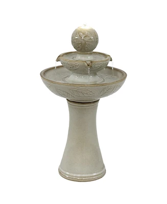 Gentle Glow 26.5" H 2-Tier Ceramic Outdoor Fountain with Led Light - Tiered Water Feature with Electric Pump - Off-White